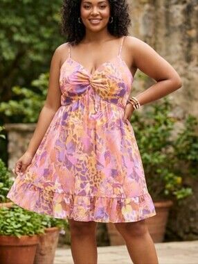 Cider Pink Floral Open Back Strappy Mini Dress Size 0XL See Measurements